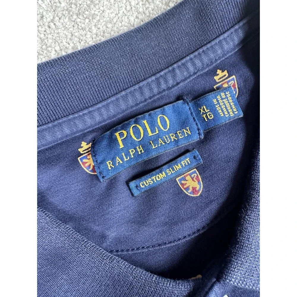 Polo Ralph‎ Lauren Men's XL Classic Fit Crest Print Polo Shirt Navy Blue Preppy